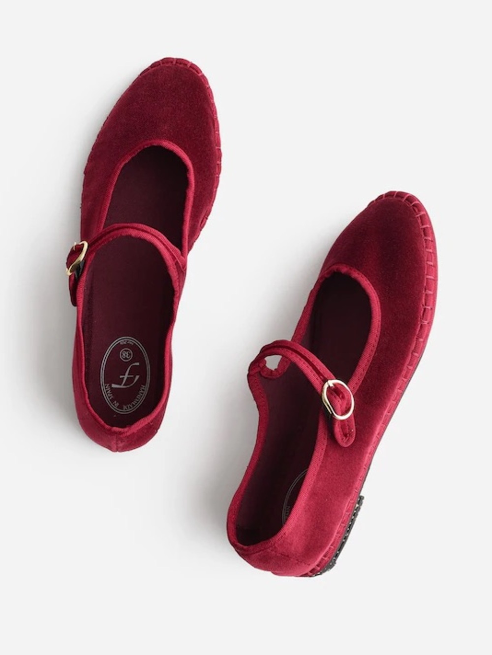 Flabelus Lucrecia Burgundy Red Mary Jane Velvet Flats with Buckle